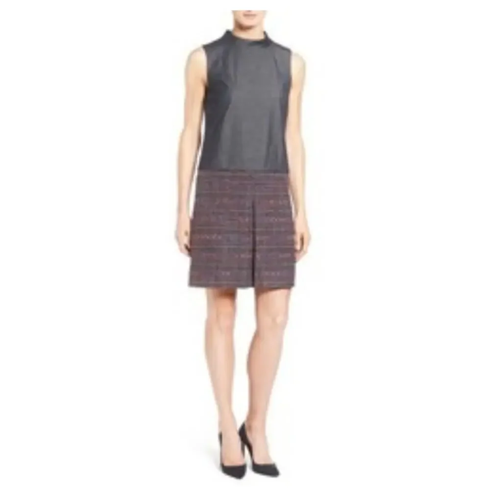 Halogen Mock Neck Sleeveless Tweed Dress Large
